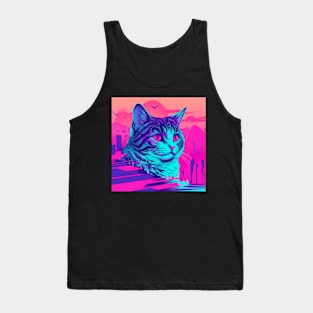 Vaporwave Retrowave Synthwave Cat Vintage Sunset Tank Top